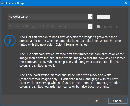 Colorization settings