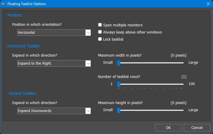 Floating tasklist options