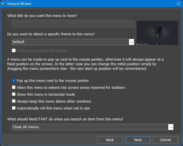 Hotspot Wizard menu options