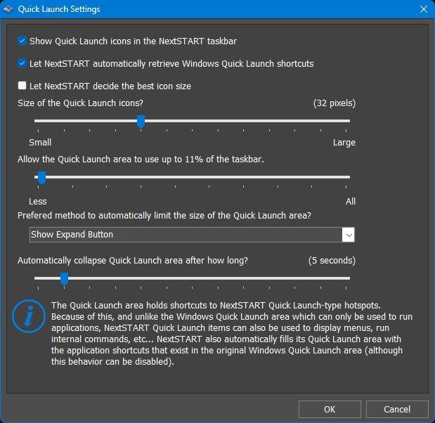 Quick Launch settings