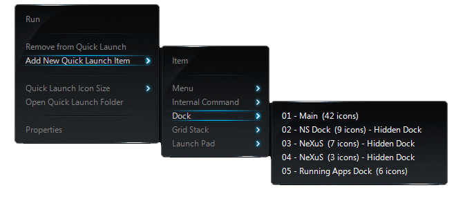 Quick Launch button context menu