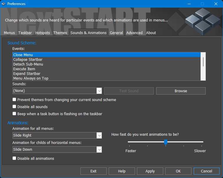 Sounds and animations tab