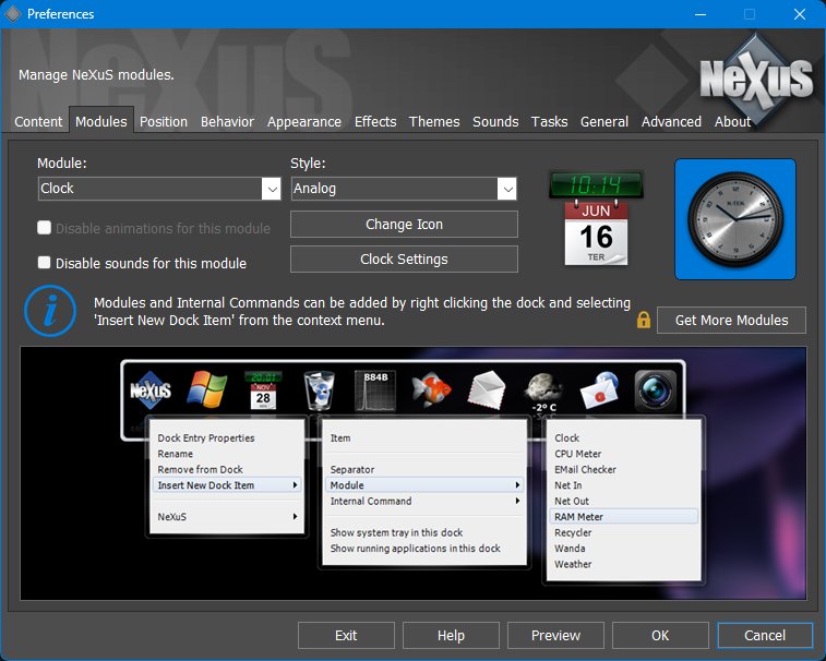 Preferences - Modules tab