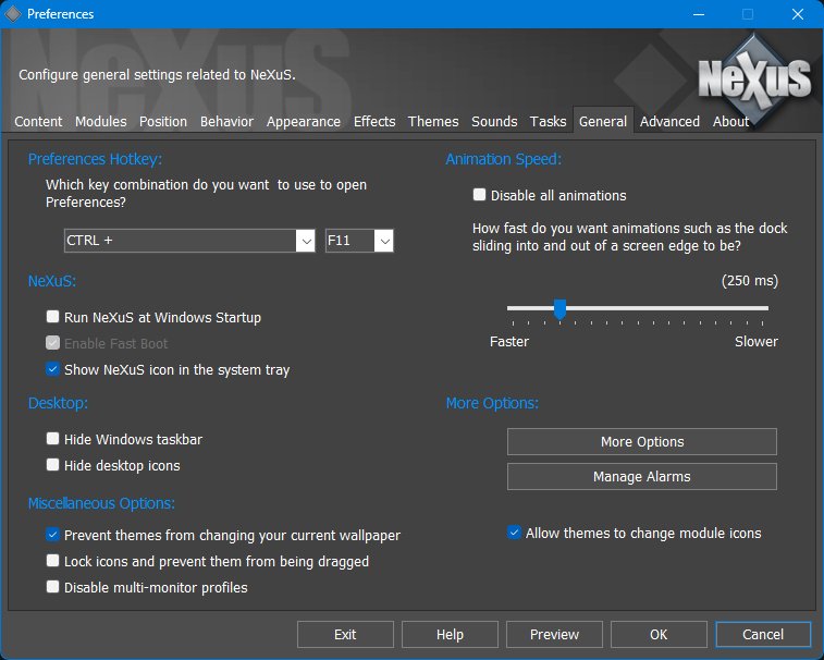 Preferences - General tab