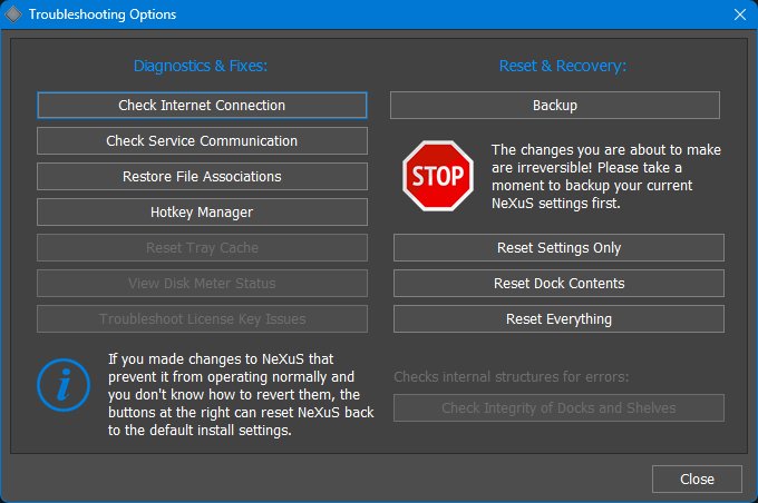 Troubleshooting options