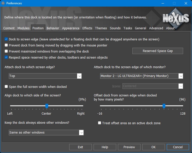 Preferences - Position tab