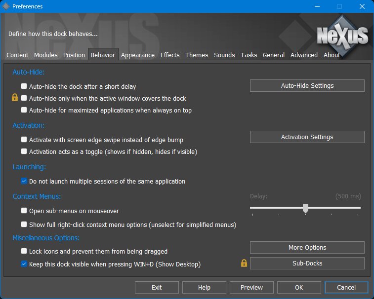 Preferences - Behavior tab