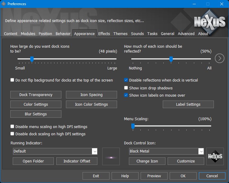 Preferences - Appearance tab