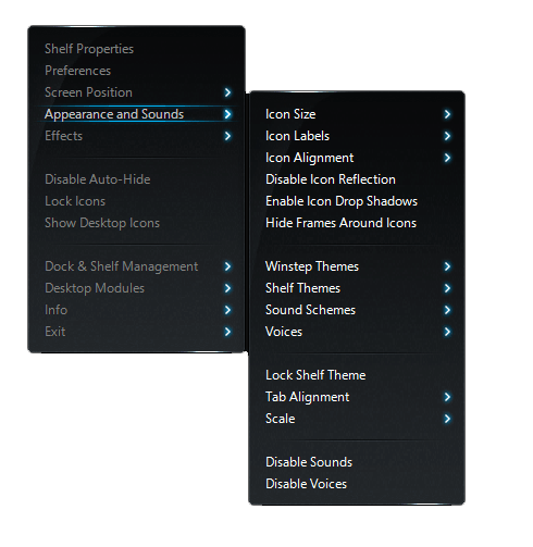 Left mini-tab context menu