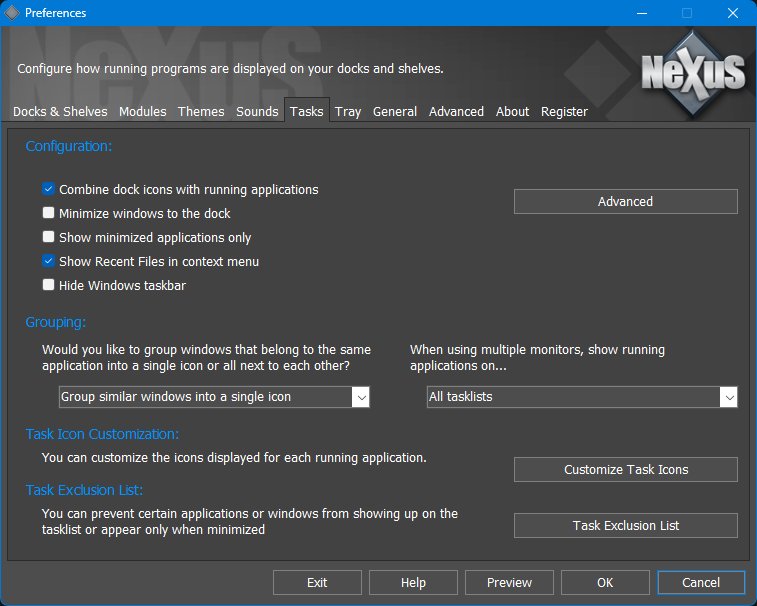 Main Preferences - Tasks tab