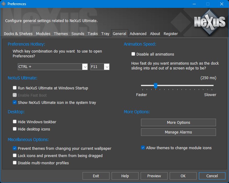 Main Preferences - General tab