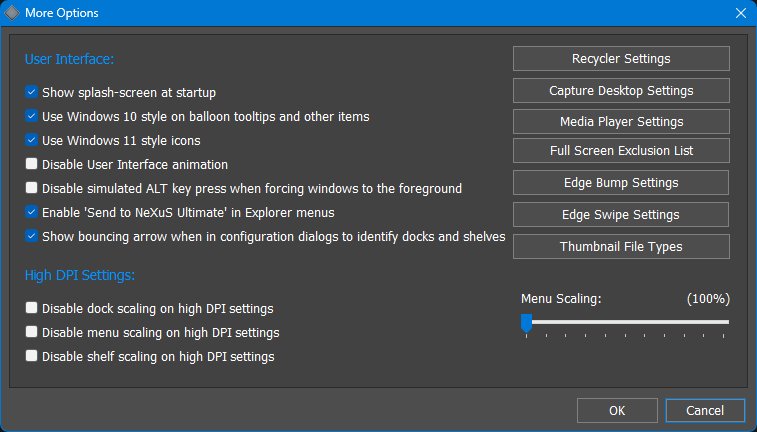 General More Options dialog
