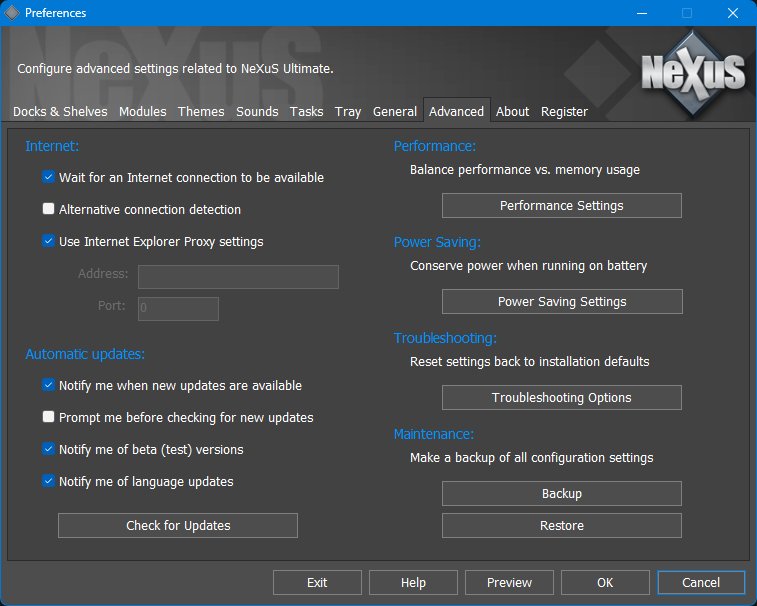 Main Preferences - Advanced tab