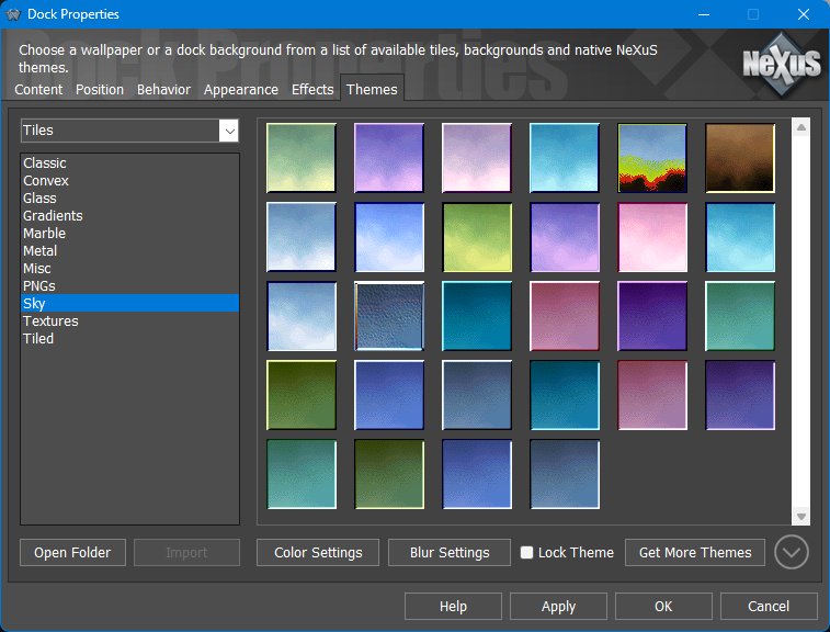 Dock Properties - tile themes