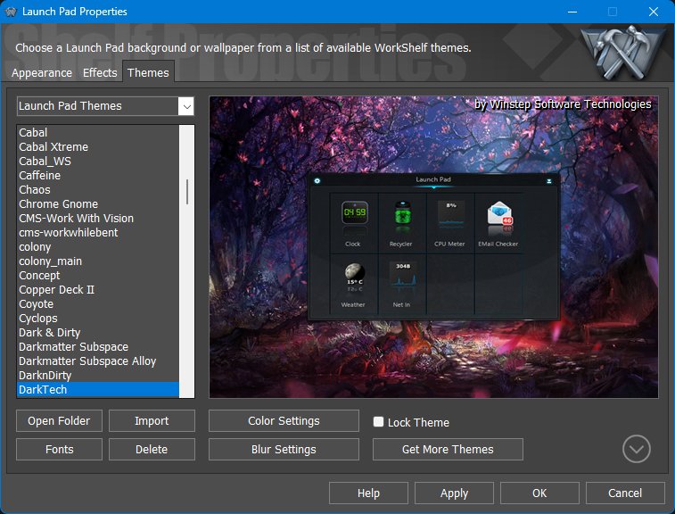 Launch Pad Properties - Themes tab