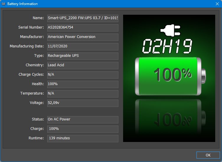 Battery information dialog
